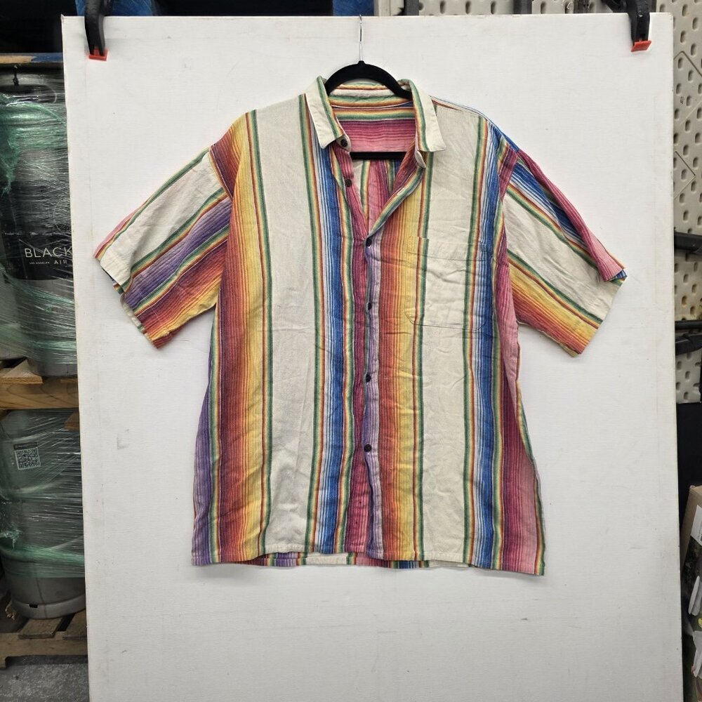 Mens Cotton Button Down Striped Shirt Size Large Multicolor